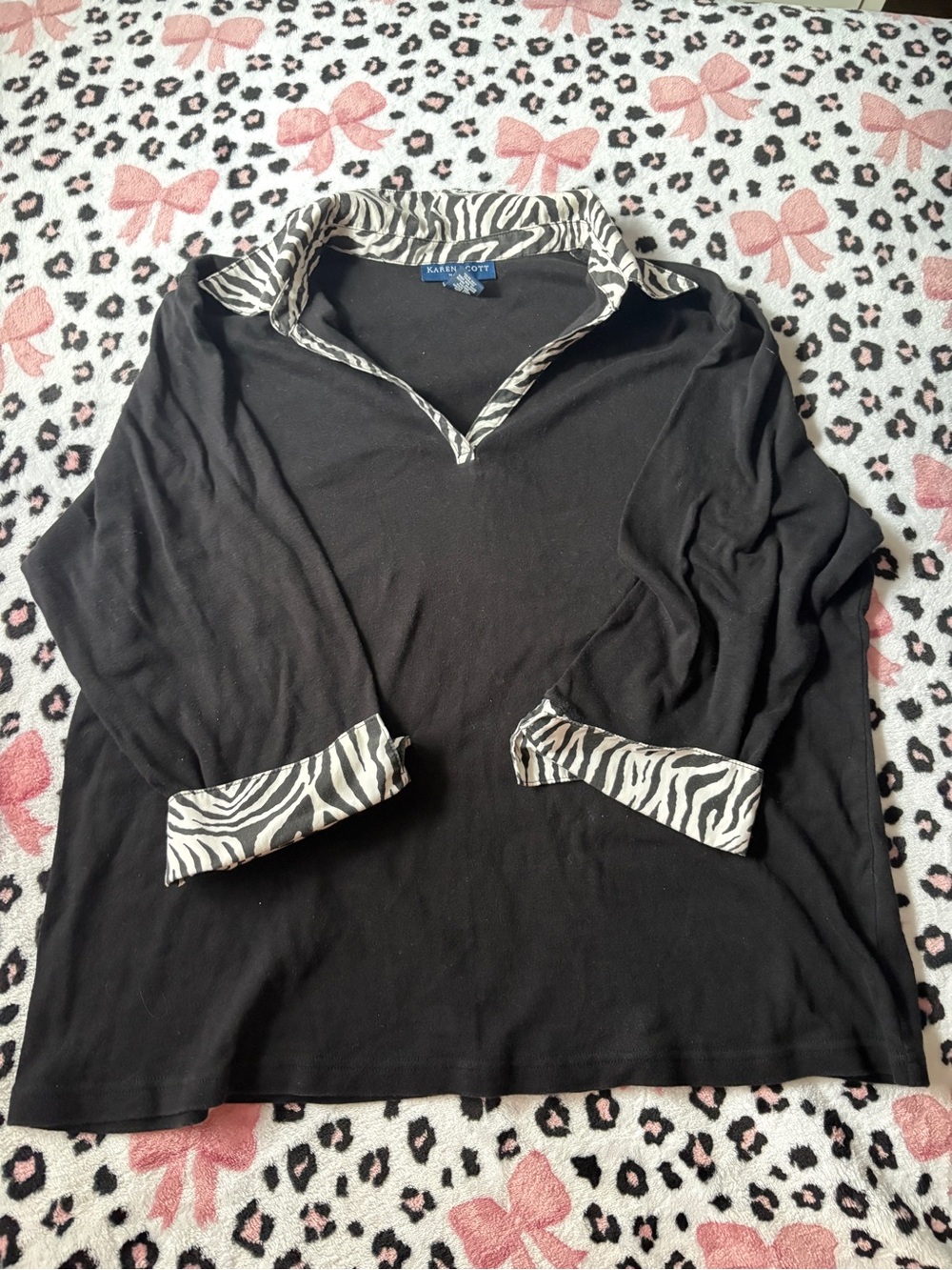 Y2K Karen Scott Black Zebra Print Office Siren Top